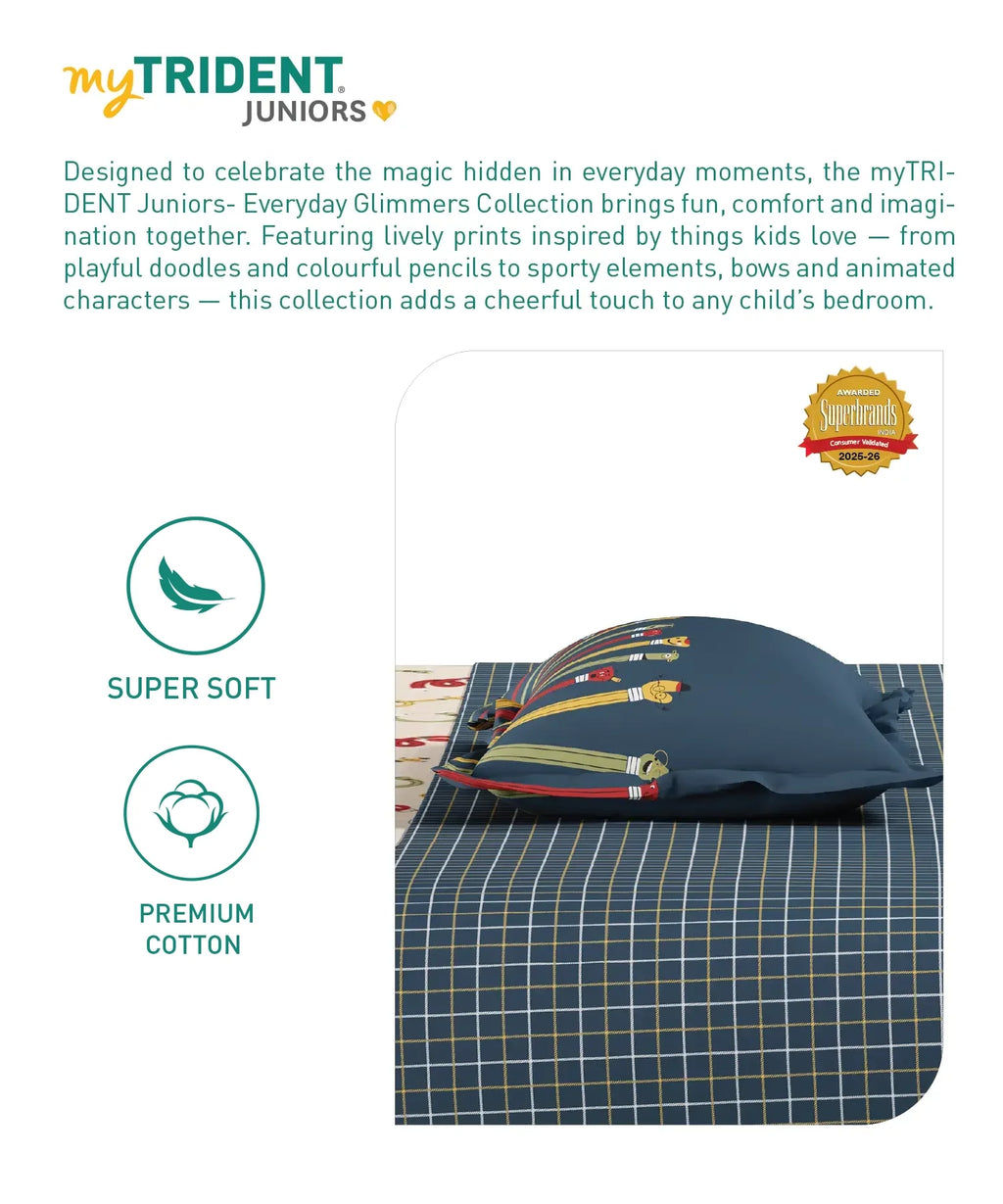 Juniors Single Bedsheet Set, Scribble Spot| 144TC Cotton|  1 Pillow Cover