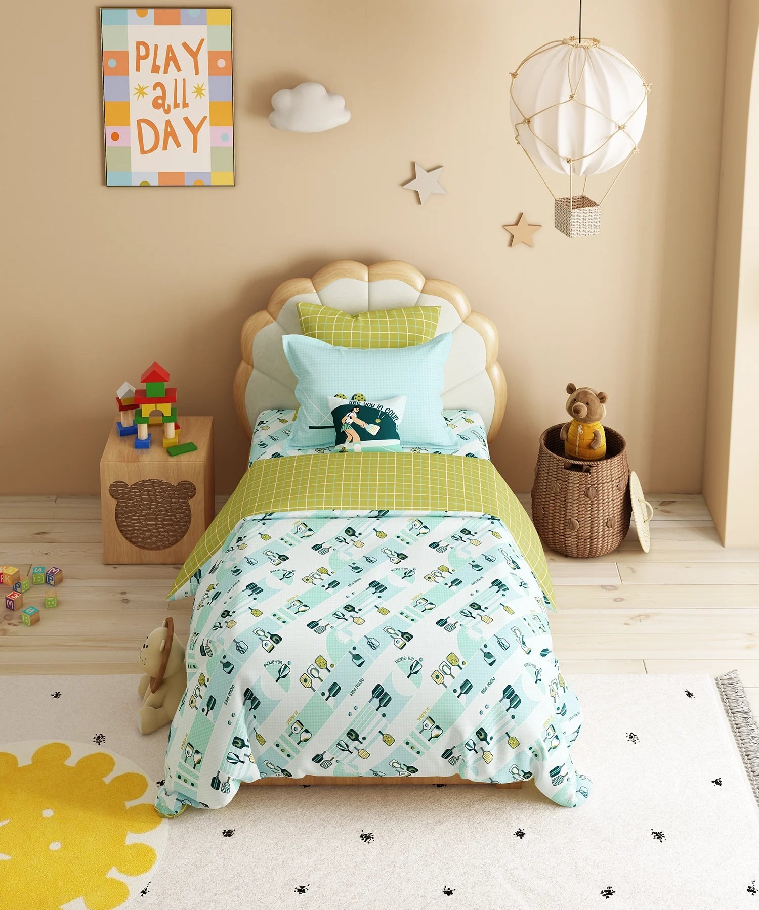 Juniors Single Bedsheet Set, Smash it| 144TC Cotton 1 Pillow Cover
