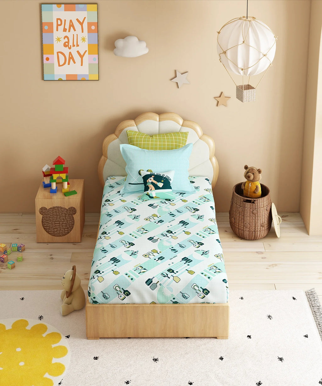 Juniors Single Bedsheet Set, Smash it| 144TC Cotton 1 Pillow Cover