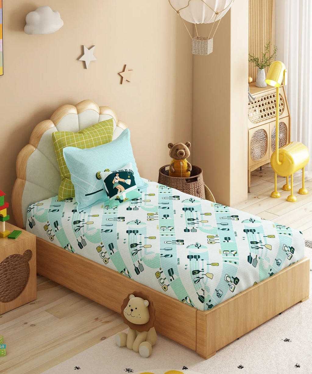Juniors Single Bedsheet Set, Smash it| 144TC Cotton 1 Pillow Cover