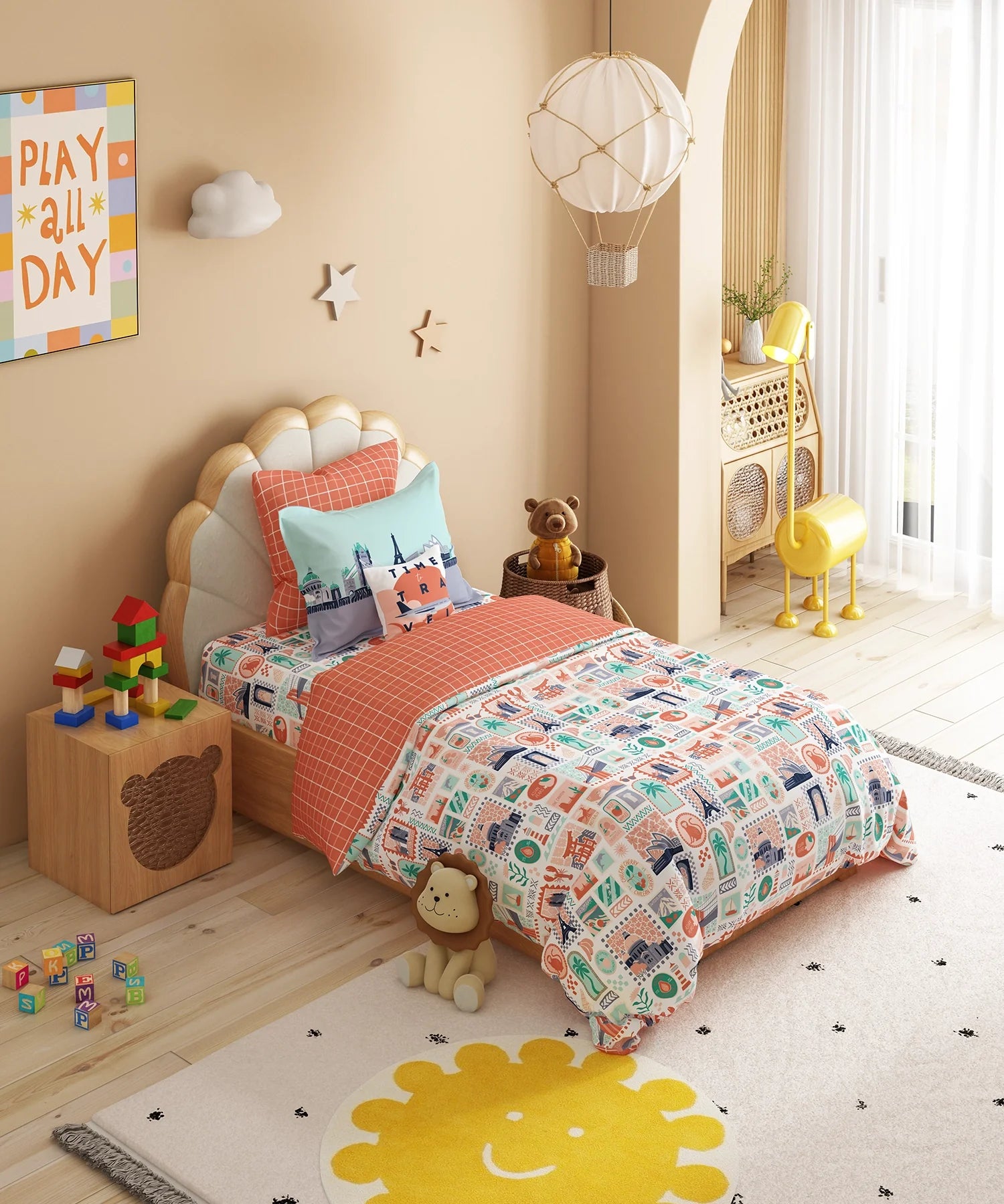 Juniors Single Bedsheet Set, Wander ways| 144TC Cotton| 1 Pillow Cover