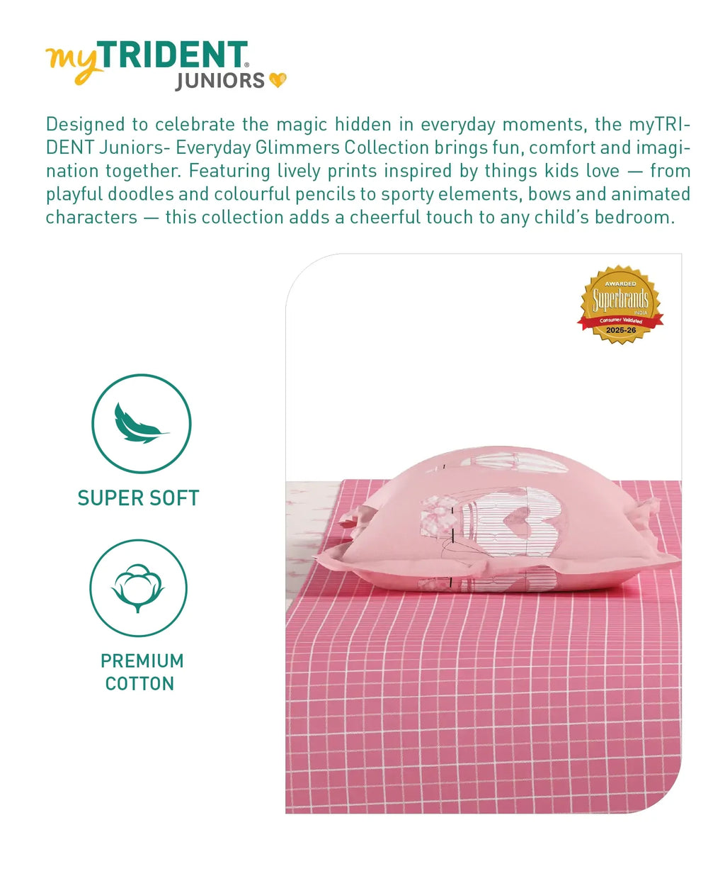 Juniors Single Bedsheet Set, Cue Coquette| 144TC Cotton| 1 Pillow Cover