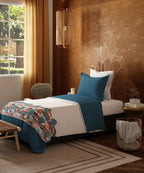 Home Essentials Namaste Bharat Single Bedsheet Set, Chhetinad Blue| 144 TC Cotton| 1 Pillow Cover