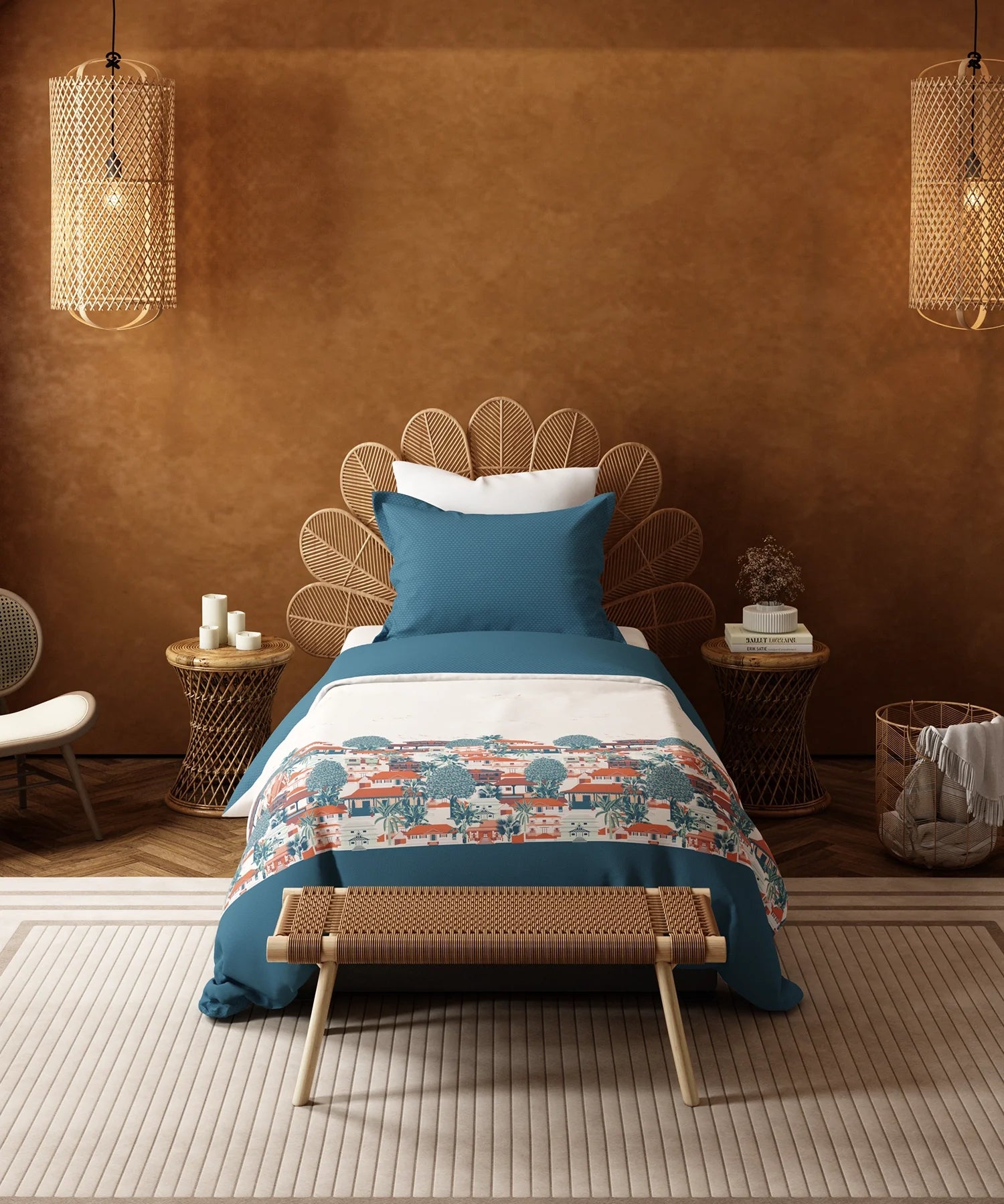 Home Essentials Namaste Bharat Single Bedsheet Set, Chhetinad Blue| 144 TC Cotton| 1 Pillow Cover