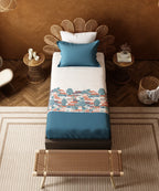 Home Essentials Namaste Bharat Single Bedsheet Set, Chhetinad Blue| 144 TC Cotton| 1 Pillow Cover