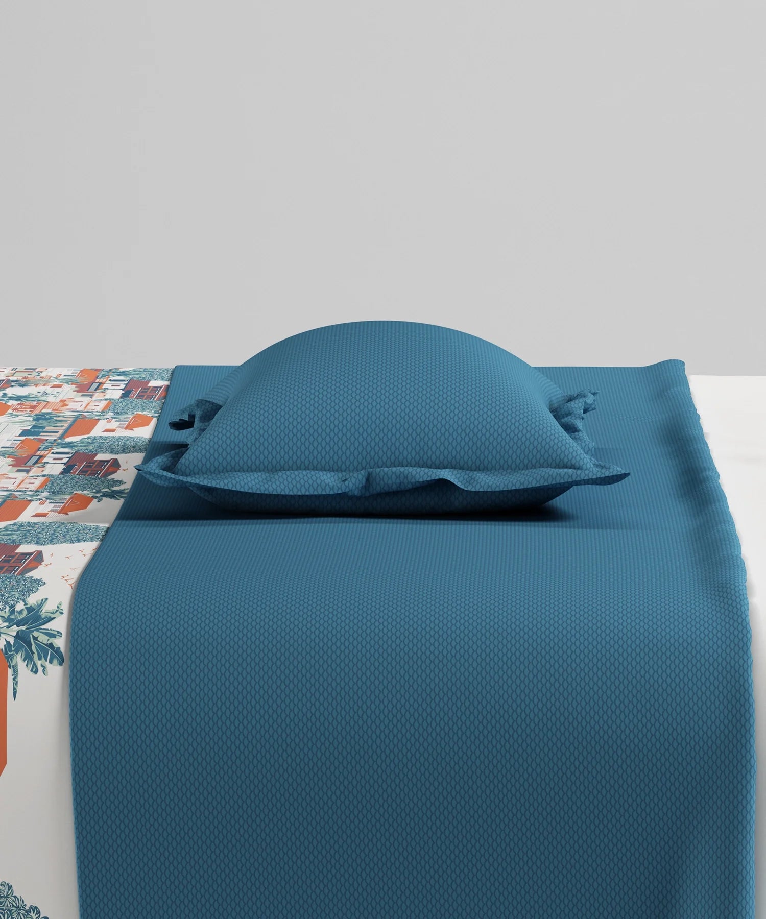 Home Essentials Namaste Bharat Single Bedsheet Set, Chhetinad Blue| 144 TC Cotton| 1 Pillow Cover