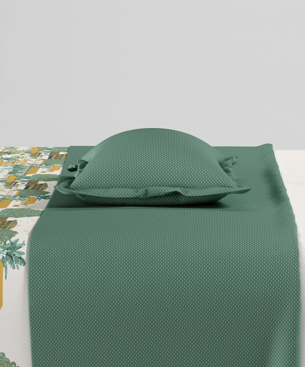 Home Essentials Namaste Bharat Single Bedsheet Set, Chetinad Green| 144 TC Cotton| 1 Pillow Cover