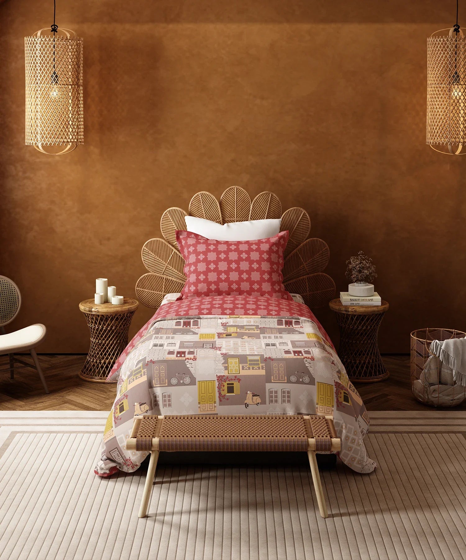 Home Essentials Namaste Bharat Single Bedsheet Set, Dakshin Dwaar Brown| 144 TC Cotton| 1 Pillow Cover