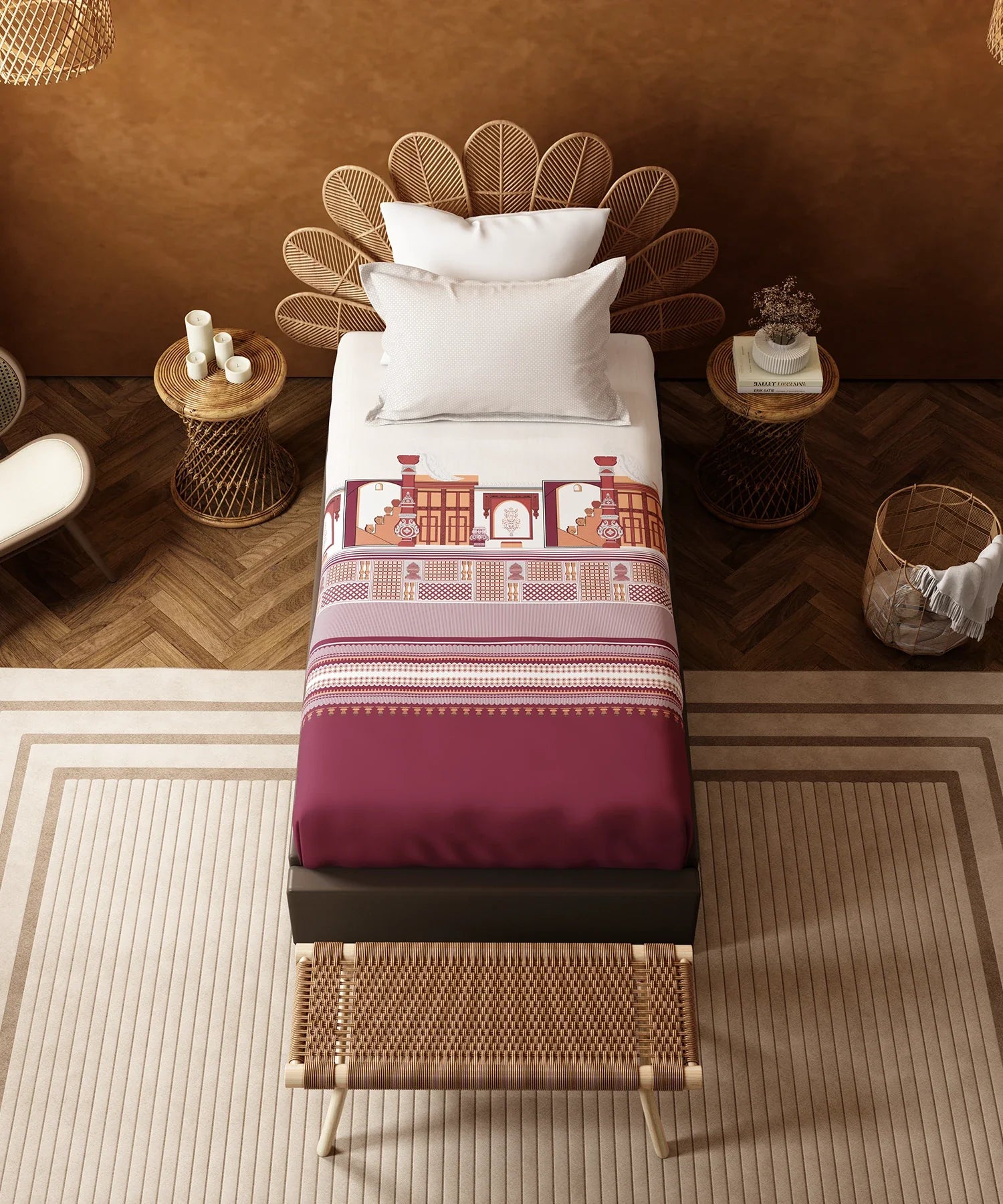 Home Essentials Namaste Bharat Single Bedsheet Set, Gharonda Terracotta| 144 TC Cotton| 1 Pillow Cover