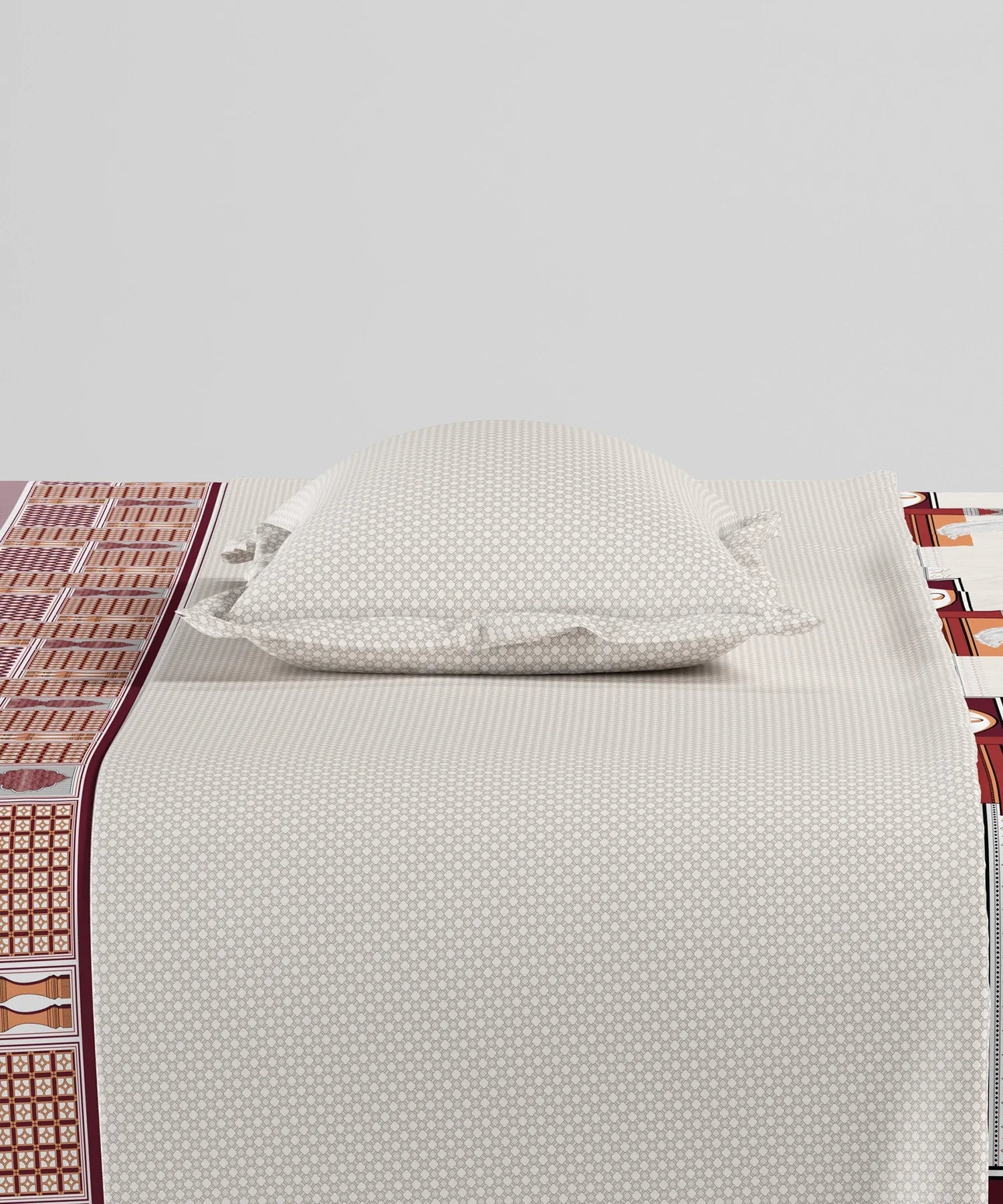 Home Essentials Namaste Bharat Single Bedsheet Set, Gharonda Terracotta| 144 TC Cotton| 1 Pillow Cover