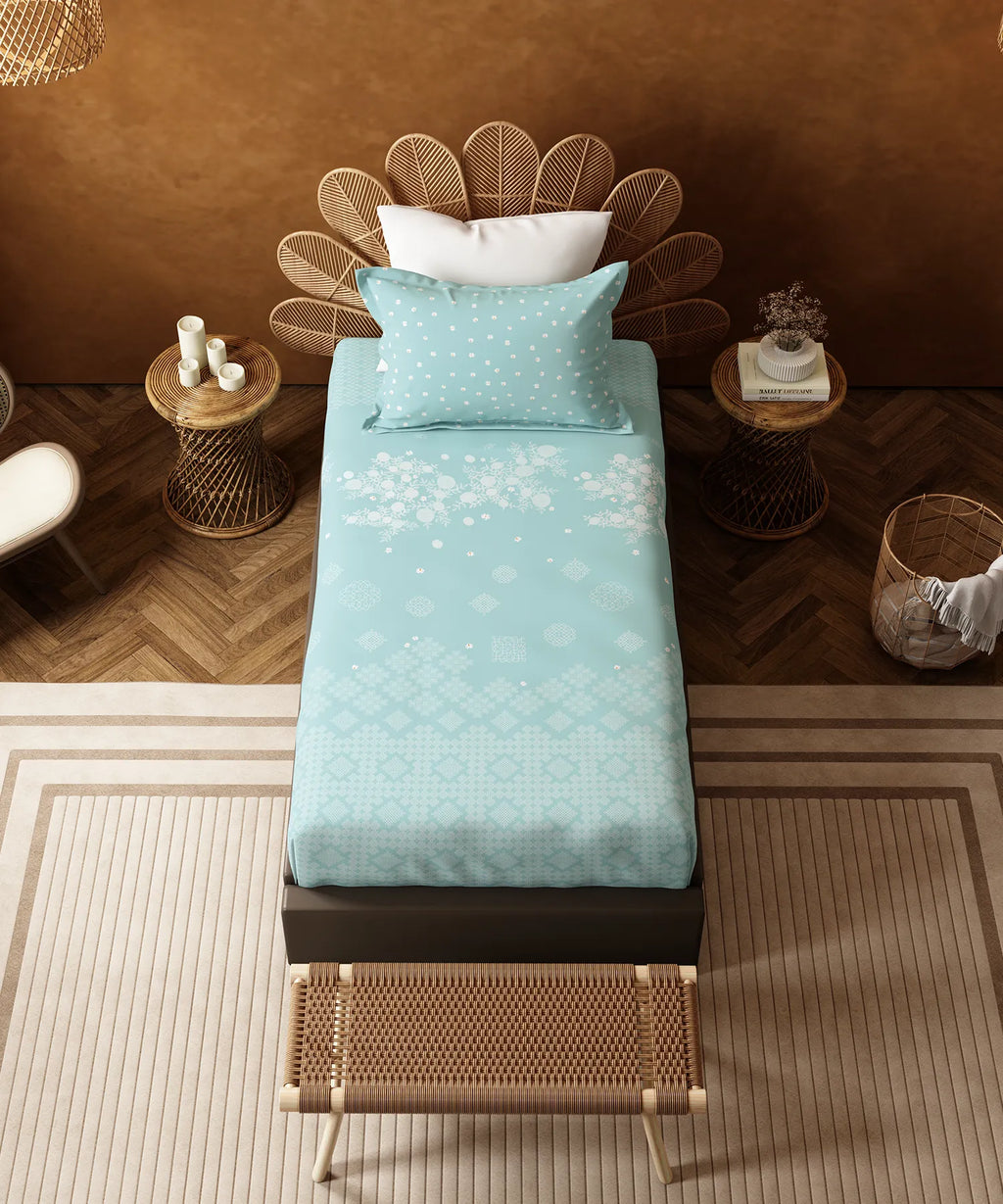 Home Essentials Namaste Bharat Single Bedsheet Set, Kolam Street Blue| 144 TC Cotton| 1 Pillow Cover