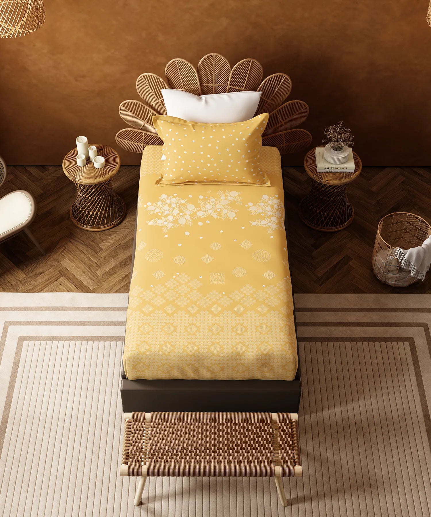 Home Essentials Namaste Bharat Single Bedsheet Set, Kolam Streets Yellow| 144 TC Cotton| 1 Pillow Cover