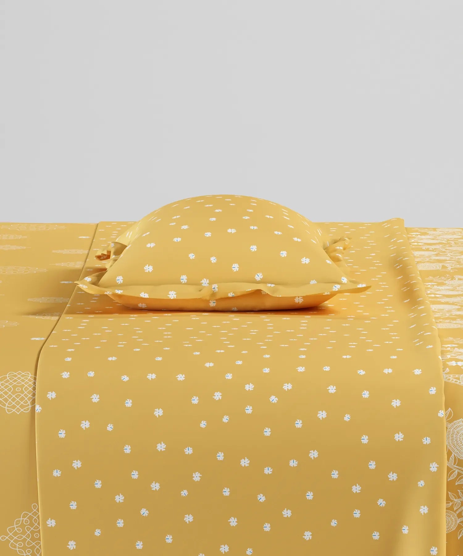 Home Essentials Namaste Bharat Single Bedsheet Set, Kolam Streets Yellow| 144 TC Cotton| 1 Pillow Cover