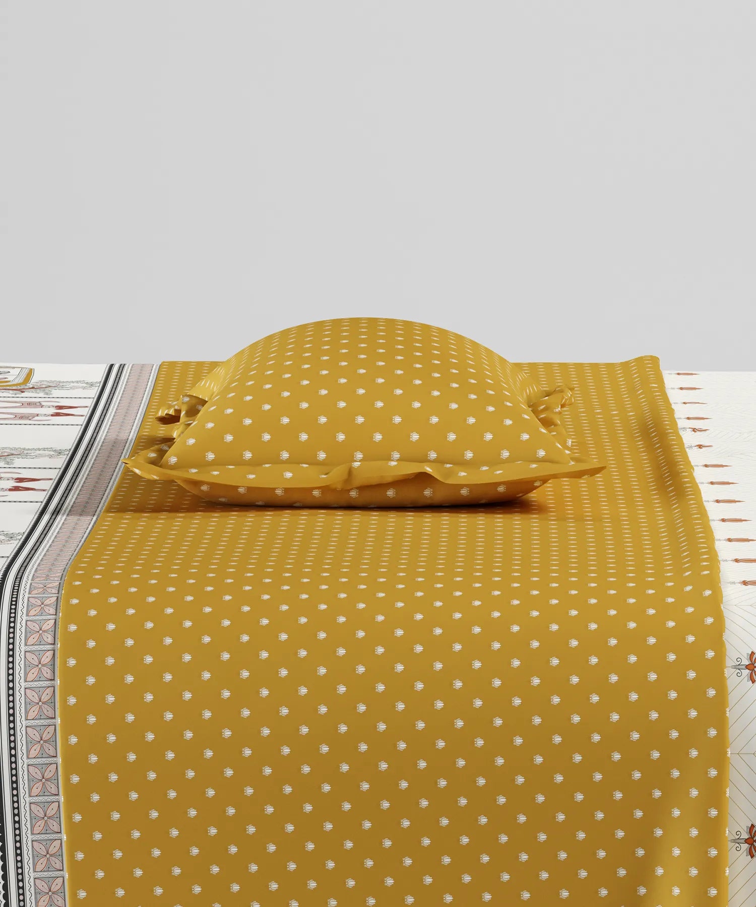 Home Essentials Namaste Bharat Single Bedsheet Set, Shor Gul Yellow| 144 TC Cotton| 1 Pillow Cover
