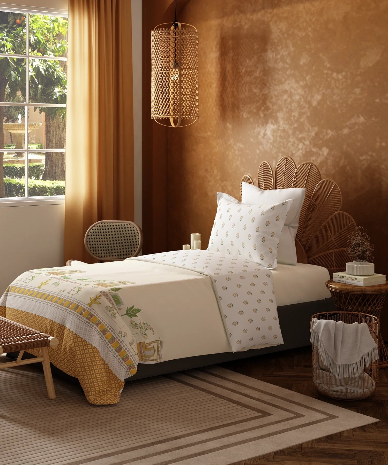 Home Essentials Namaste Bharat Single Bedsheet Set, Vatsalya Ochre| 144 TC Cotton| 1 Pillow Cover