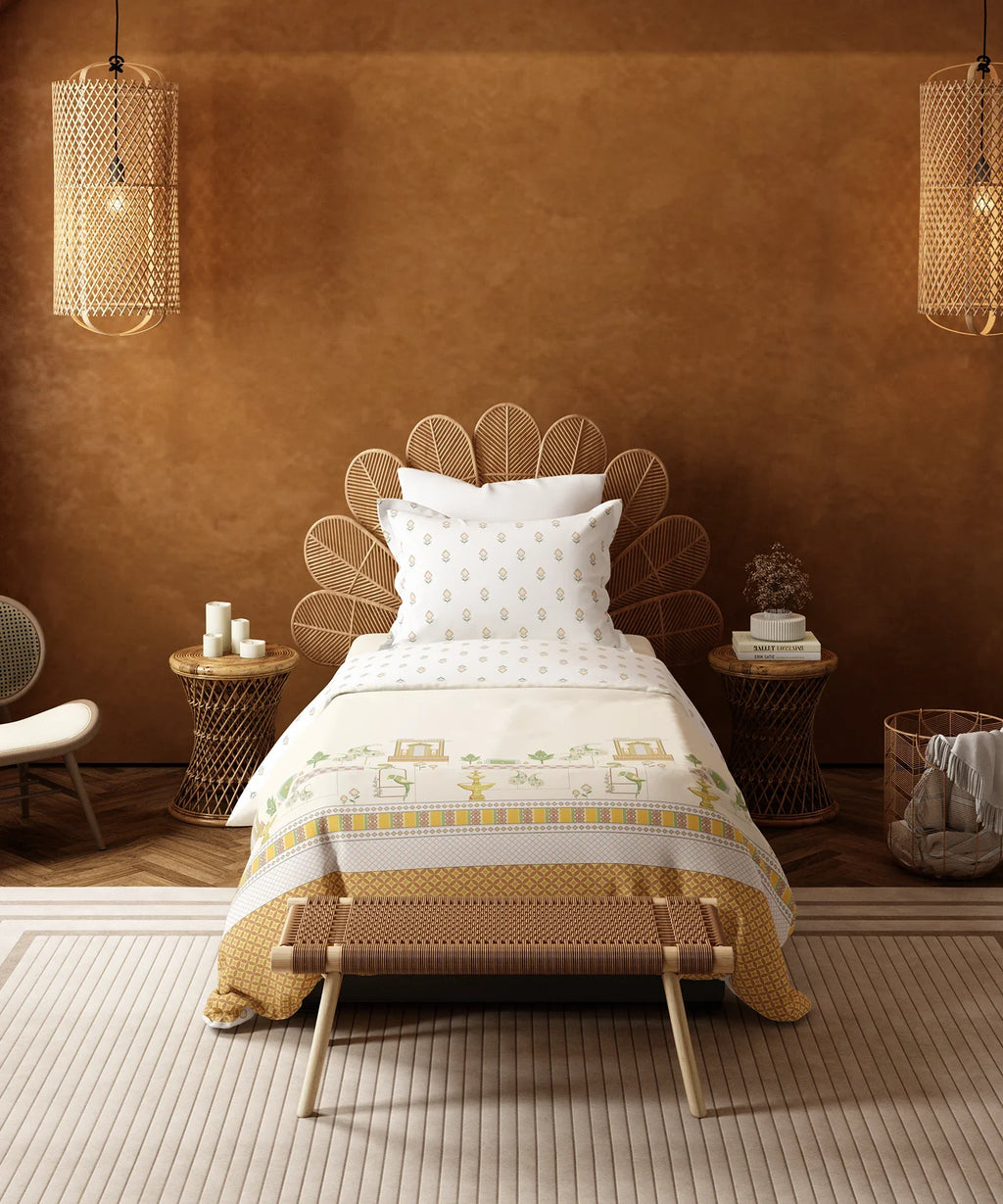 Home Essentials Namaste Bharat Single Bedsheet Set, Vatsalya Ochre| 144 TC Cotton| 1 Pillow Cover