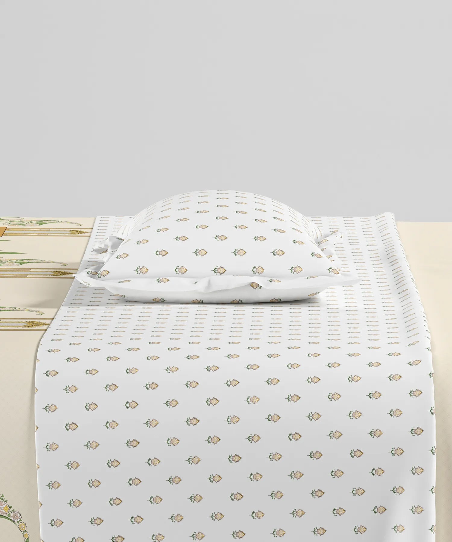Home Essentials Namaste Bharat Single Bedsheet Set, Vatsalya Ochre| 144 TC Cotton| 1 Pillow Cover