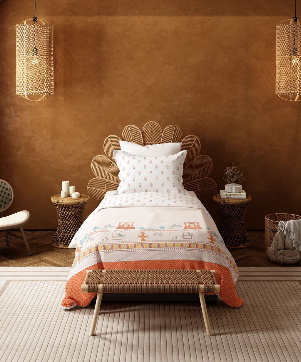 Home Essentials Namaste Bharat Single Bedsheet Set, Vatsalya Orange| 144 TC Cotton| 1 Pillow Cover