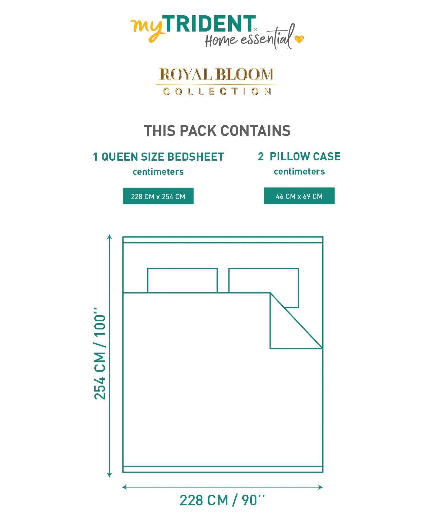 Home Essential Royal Bloom Queen Bedsheet Set, Lindon Grey| 144TC Cotton| 2 Pillow Covers